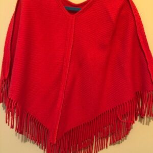 Burberry Vibrant Red Fringed Poncho